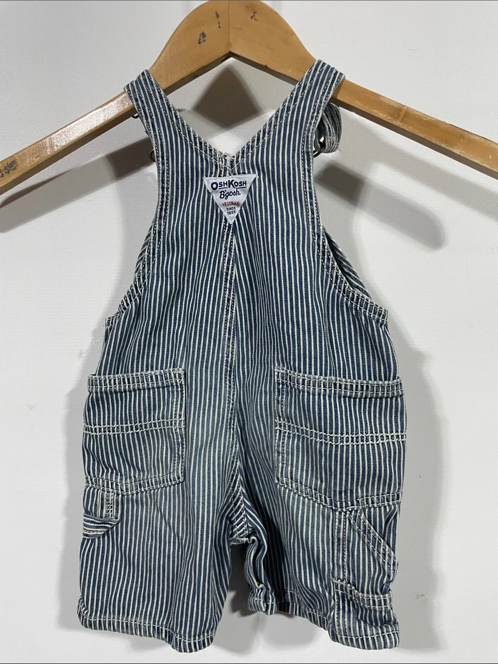 OshKosh B'gosh Navy and White Striped Kids Short Overalls
